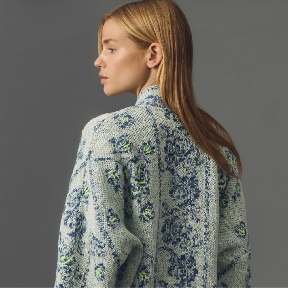 Anthropologie Blue and Green Patterned cardigan - Picture 2 of 7